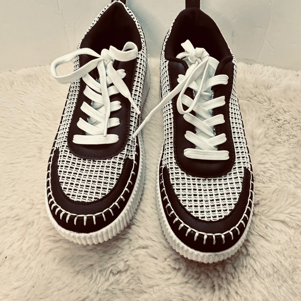 Nicole Miller Sneakers Women's Black White Lace Up Platform Casual Shoes size‎ 7 - Picture 2 of 8